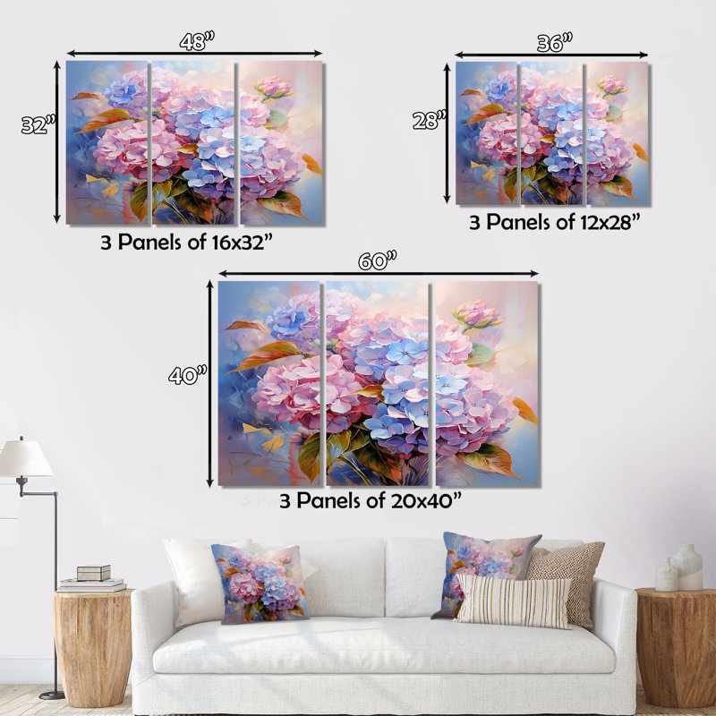 «Delicate Hydrangea Bouquet Tender Pastel V - Hydrangea», reproduction d'art sur toile, H 40 po x l 60 po x P 1 po