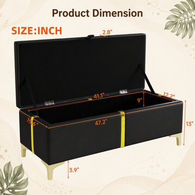 Elegant Upholstered Storage Ottoman,Storage Bench with Metal Legs for Bedroom,Living Room,Fully Assembled Except Legs,Black