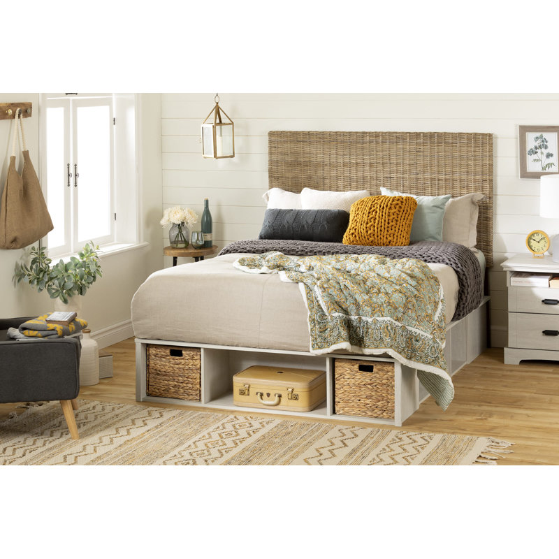 Full Beige Wicker Rattan Headboard with Handwoven Design