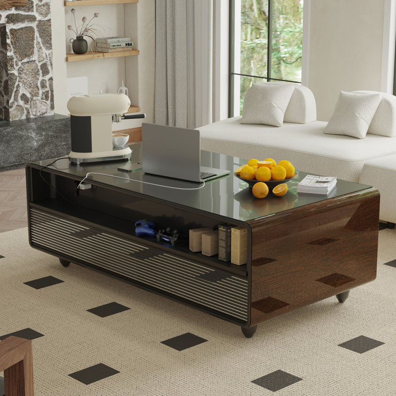 Smart Coffee Table With 135L Fridge,Wireless Charging And Bluetooth Speaker, Black/Brown