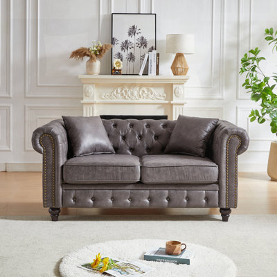 Living Room with Tech Fabric Chesterfield Sofa with Rolled Arms -  Alcott Hill®, 7B3B87EB969B49929434F622C75721A0