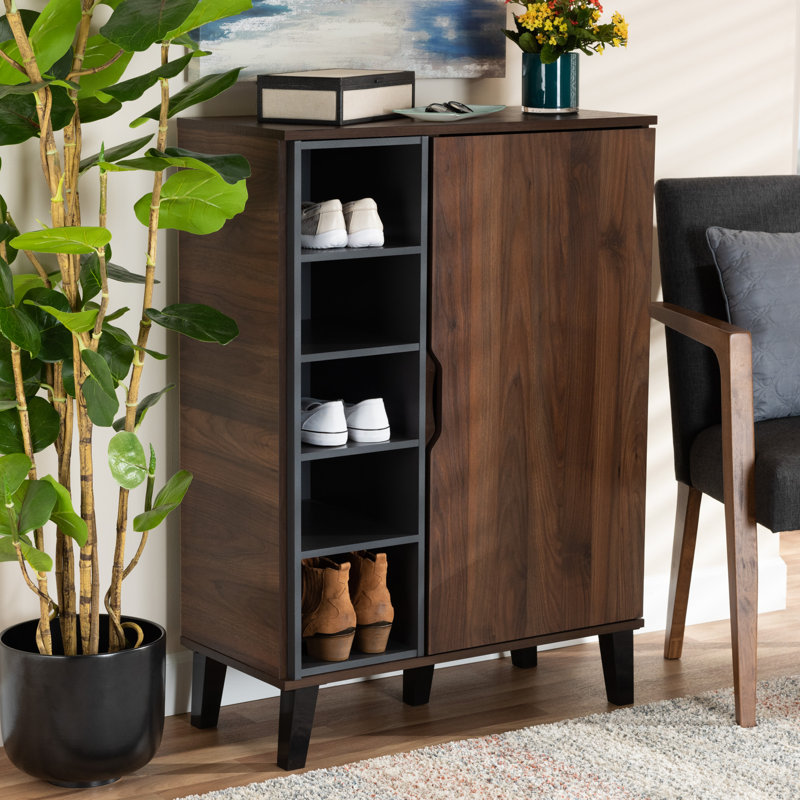 Ketter 15 Pair Shoe Storage Cabinet, Walnut Brown