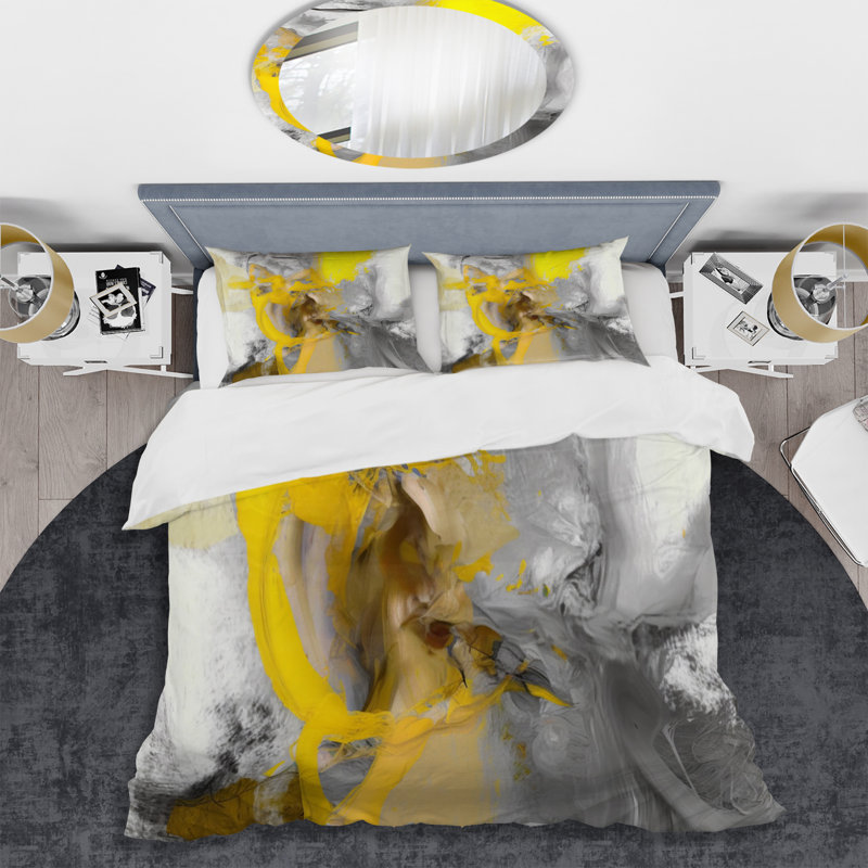 Ensemble de housse de couette jaune moutarde et gris vif en microfibre / polyester