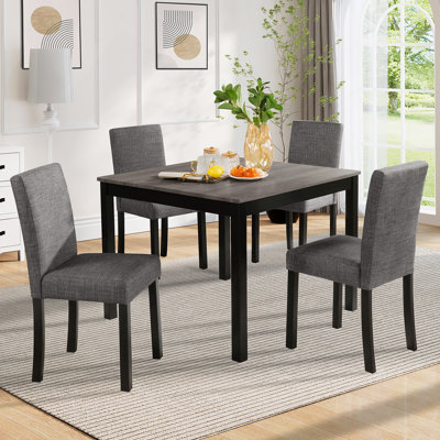 5-Piece Dining Table Set With 4 Chairs, Dining Table Set For 4 With Chairs, Wooden Dining Table Set For Kitchen, Dining Room, Light Grey & Black Two T