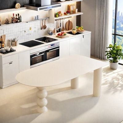 Modern Cream Style White Rock Slab Dining Table by Ivy Bronx