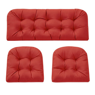3 Piece Tufted Indoor Outdoor Loveseat Cushion Set Patio Bench Replacement Seat and Back Cushions with Full Non-Slip Bottom Mixed Fill Comfort Includes 2 Seat Cushions 19" x 19" x 4" and 1 Back Cushion 44" x 19" x 5" for Patio Loveseat Porch Seating
