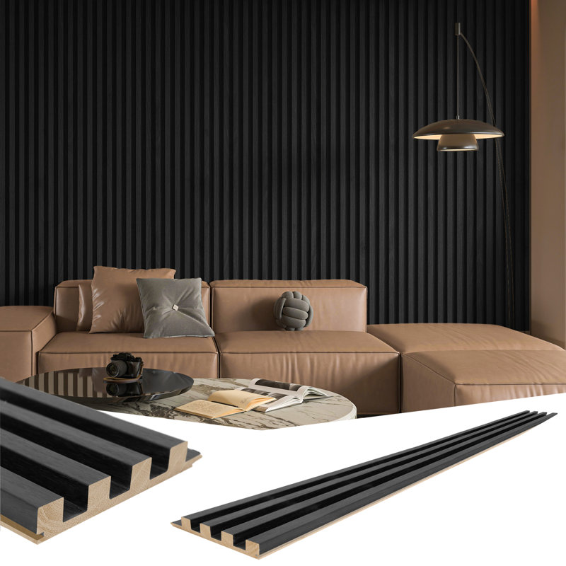 4 PCS 103.94''x5.7'' Slat Solid Wood Wall Paneling for Interior and Ceiling Decoration(16.45 sq.ft./Case), Black