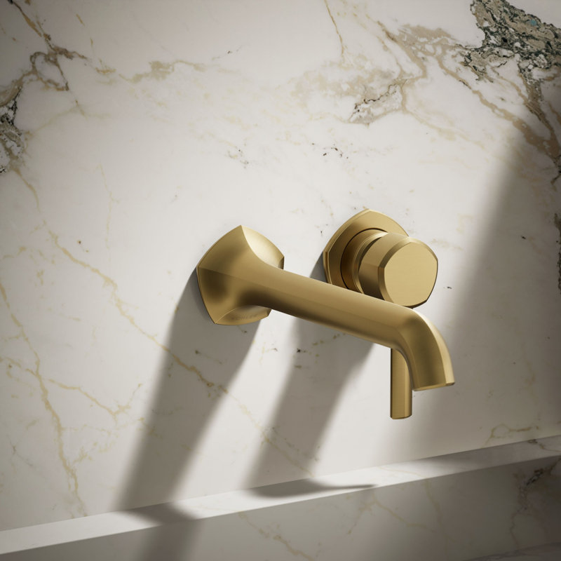 Occasion Sink Spout with Straight Design Wall Mount Bathroom Faucet with Drain Assembly, Vibrant Brushed Moderne Brass