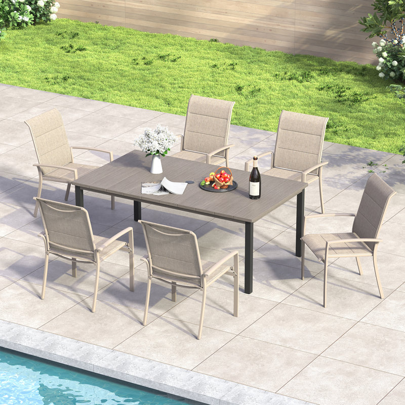 Table de salle à manger de patio, Bois brossé gris