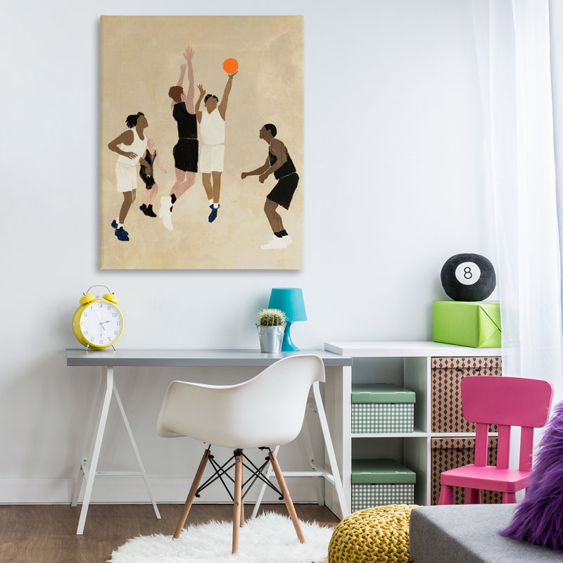 Joueurs avec toile de basketball par Daphne Polselli, H 48 po x l 36 po