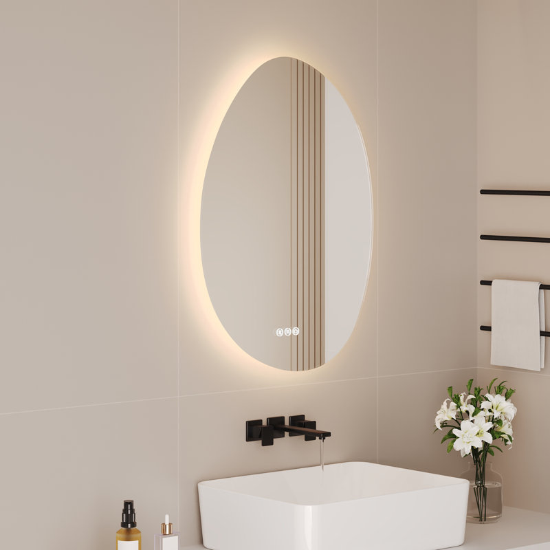 DeerValley 20x28 Inch Irregular LED Bathroom Mirror with Bluetooth Speaker, Dimmable Backlit Vanity