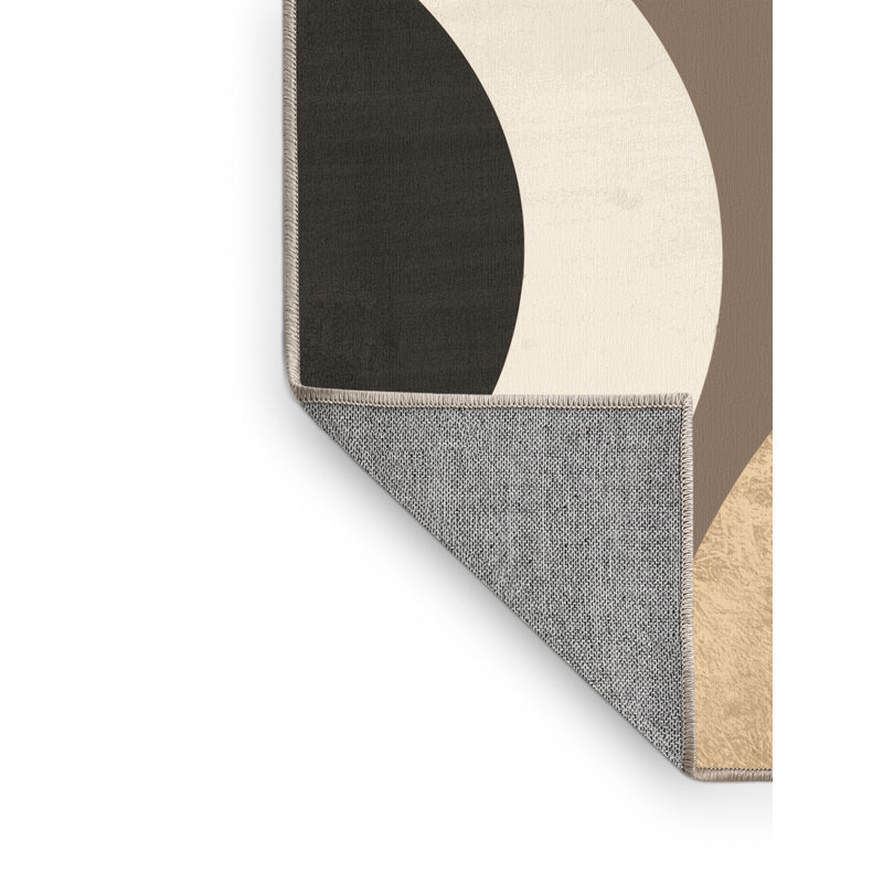 Machine Washable Bensonhurst Art Deco Arc Rug in Gray – Beige Binding, 4x6