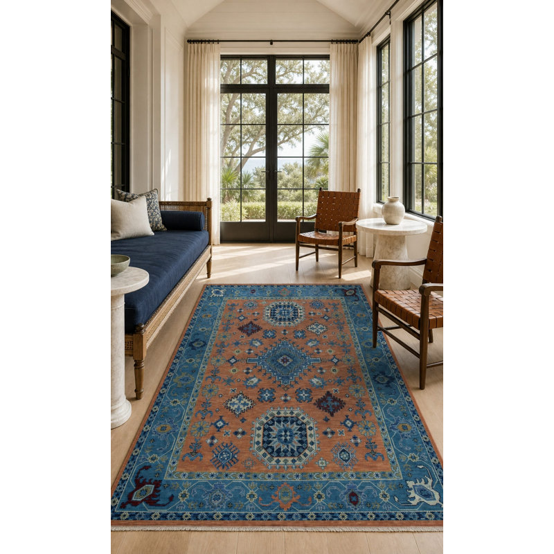 Ava Kazak Coral Hand Knotted Wool Rug 9'0" x 12'0"