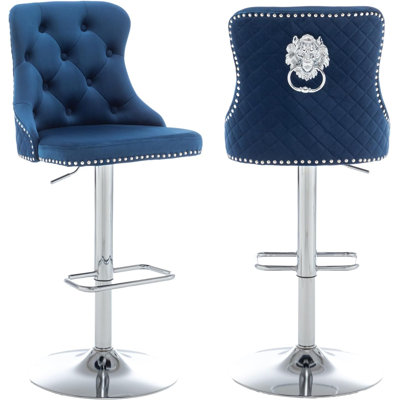 Velvet Bar Stools Set Of 2, Counter Height Bar Stools With Nailheads Trim, Swivel Bar Stools For Kitchen Island, Pub