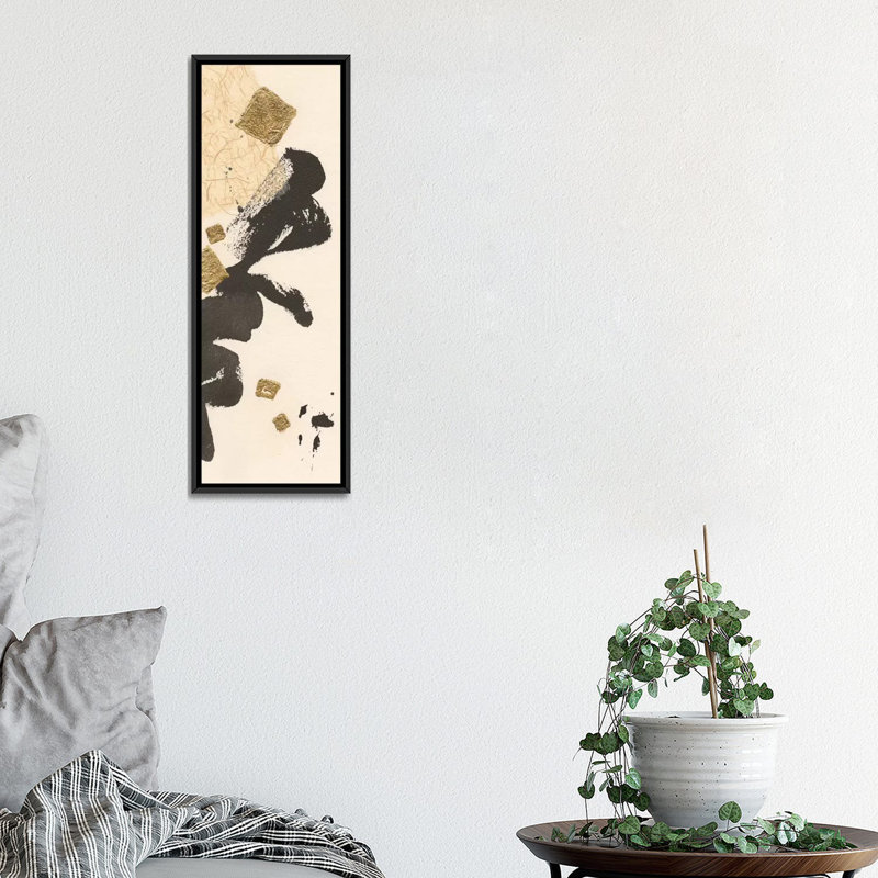 Gilded Collage II, impression sur toile tendue, H 36 po x l 12 po x P 1,5 po, Cadre noir