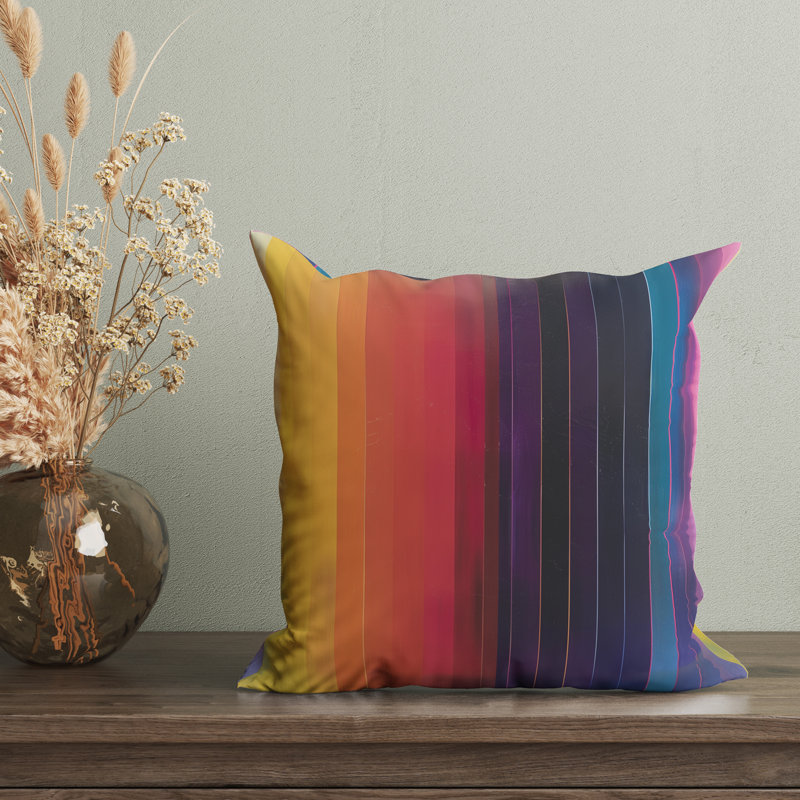 Housse de coussin réversible, H 16 po x l 16 po, Jaune / rouge / mauve / rayé