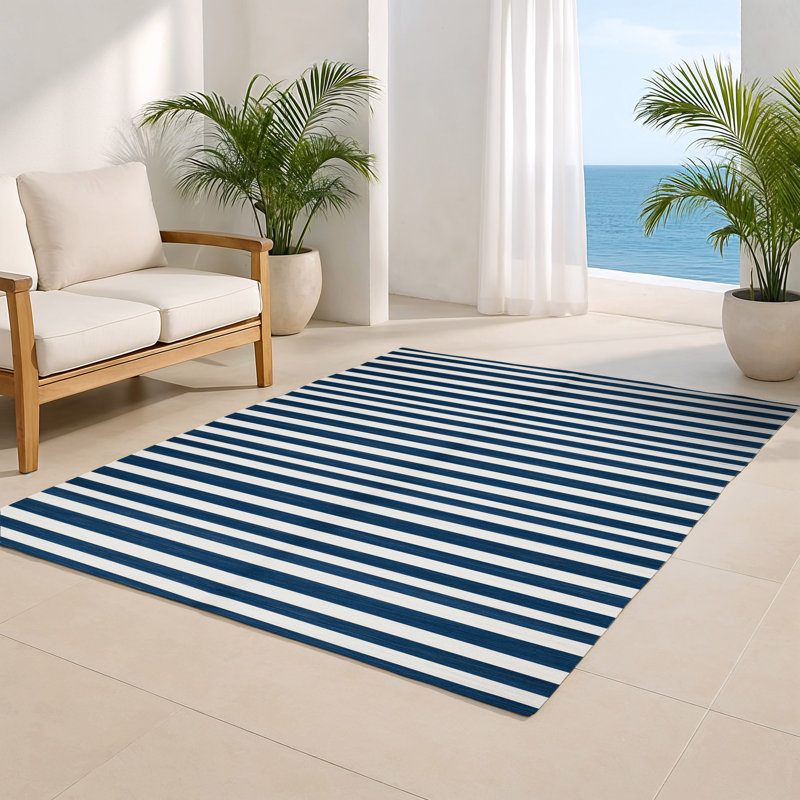 Tapis intérieur / extérieur bleu HorizontalStripes, Rectangle 5 pi x 7 pi