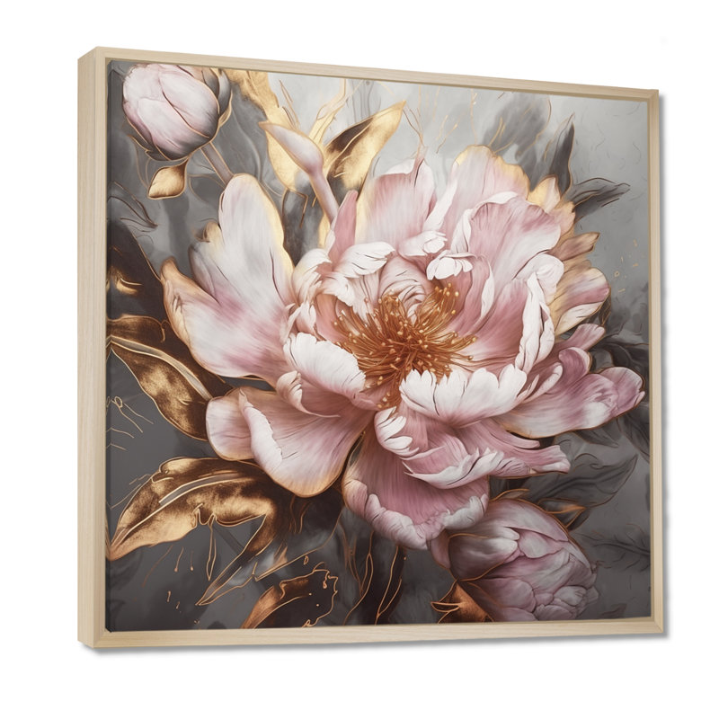 «Pink Gold Pe pivoens Petals» - reproduction d'art sur toile encadrée, H 30 po x l 30 po, Reproduction avec cadre flottant