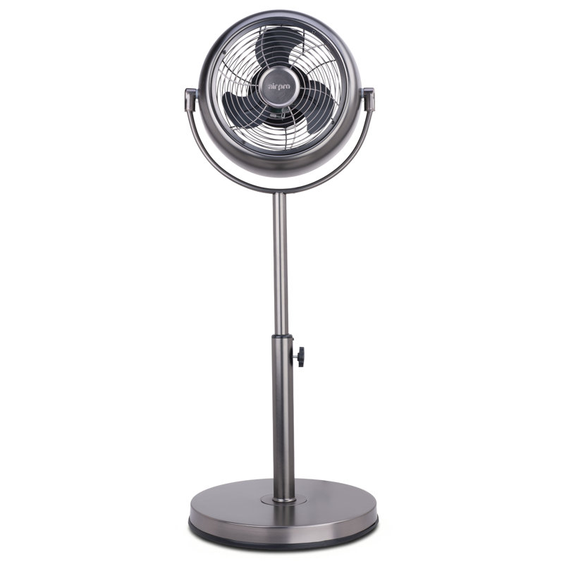 8″ Pedestal Fan Retro Style Fan - Adjustable Height - 3 Speeds, Grey Brushed