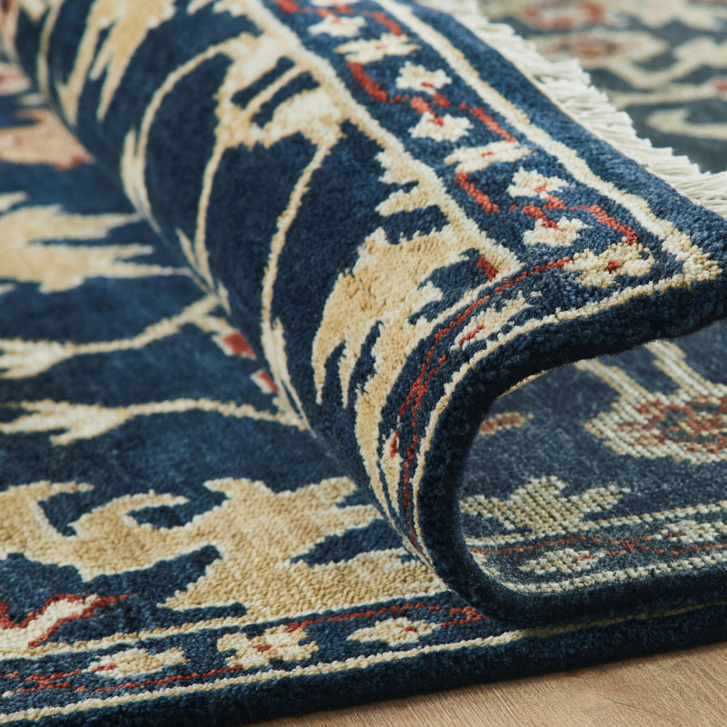 Sovereign Navy Ivory Floral Hand Knotted Wool Area Rug, Rectangle 2' x 3'