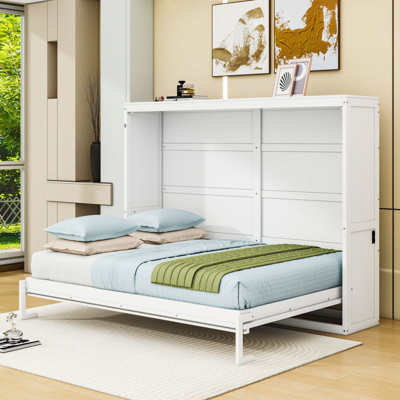 Lit escamotable avec port USB intégré, Double, Blanc