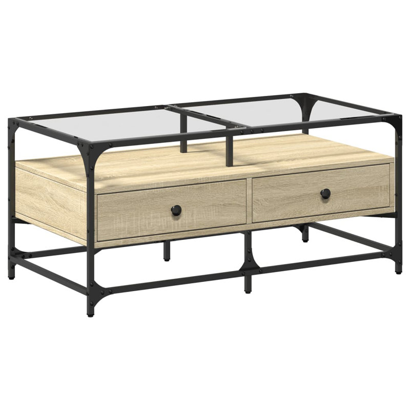 Alarnah Coffee Table with Storage, Black/Sonoma Oak