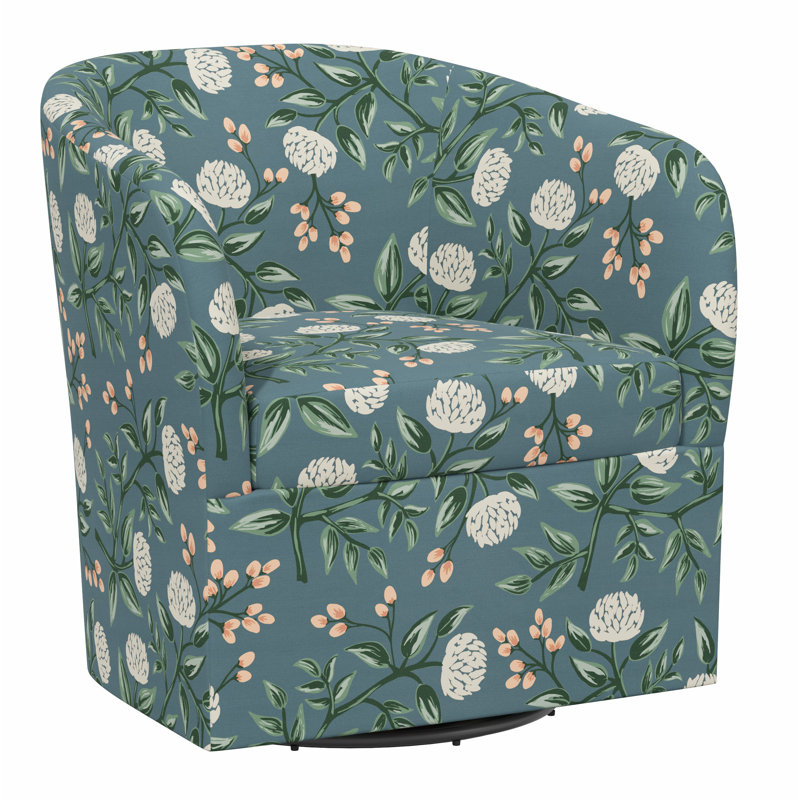 Pembroke Swivel Chair, Rpc Peonies Emerald Linen