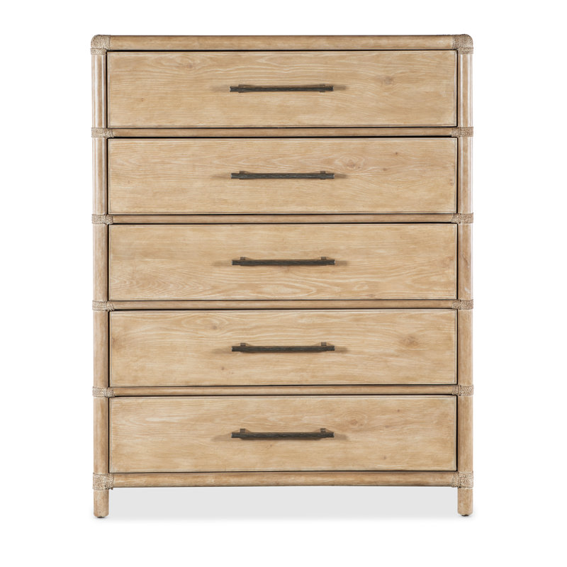 Retreat Pole Rattan Five-Drawer Chest, Light Wood/Dune
