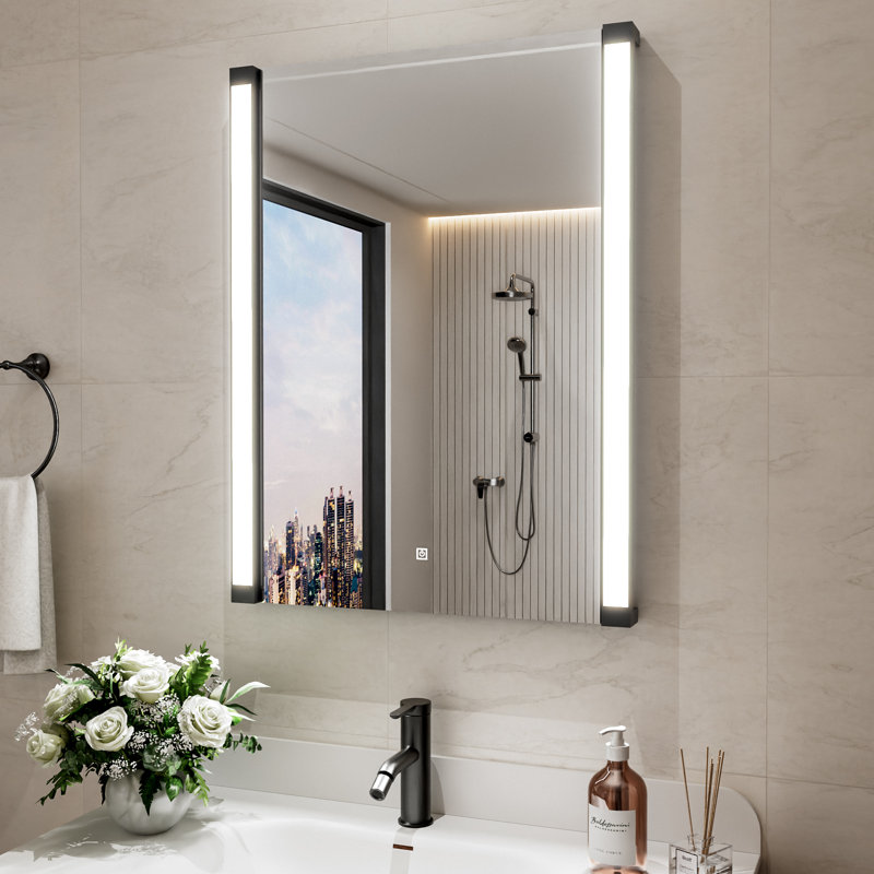 Miroir à lumière vive pivotante l 24 po x H 32 po à 270 ° avec fonction de mémorisation de la température de couleur et de la luminosité réglable