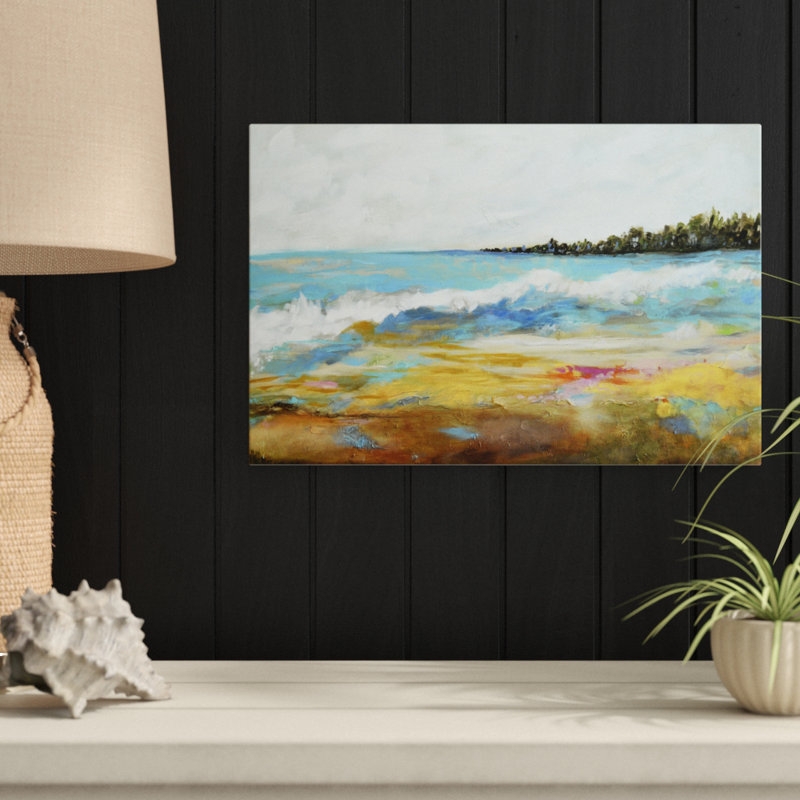 «Beach Surf II» par Karen Fields - reproduction d'art, H 12 po x l 18 po, Toile tendue