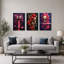 Ensemble de 3 toiles gothiques avec fleurs rouges et Halloween-1040195130