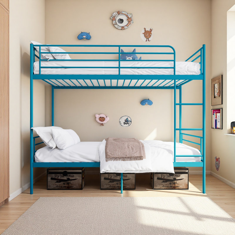Bunk Bed With Ladder And High Guardrail,Twin Over Twin Size, Blue