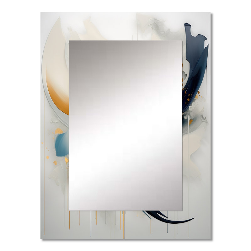 Abstract golden blue Whirls of serenity I - Fractal Decorative Mirror, Modern Wall Mirror, Printed Metal Art, 32" x 24"