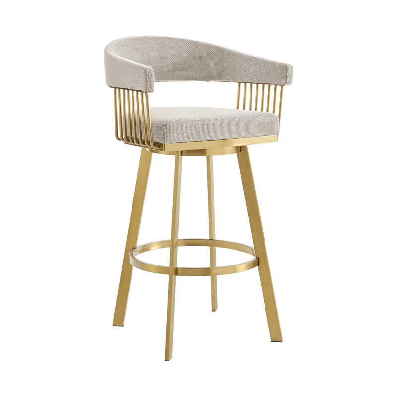 Robinett Modern Swivel Counter or Bar Height Bar Stool with Arms and Open Low Back in Metal and Faux Leather, Taupe