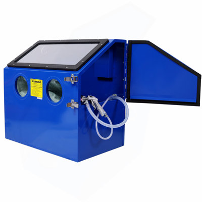 Cabinet de sablage de table de 110 L, conception ergonomique et compacte pour un sablage précis, avec fabrication en acier lourd et gants de soufflage intégrés pour aucune fuite de sable, système d'éclairage à DEL lumineux