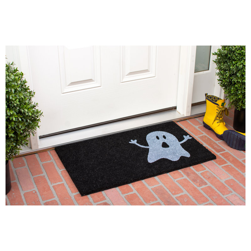 Daphine Non-Slip Halloween Outdoor Doormat, Rectangle 1'5" x 2'5", Black/White