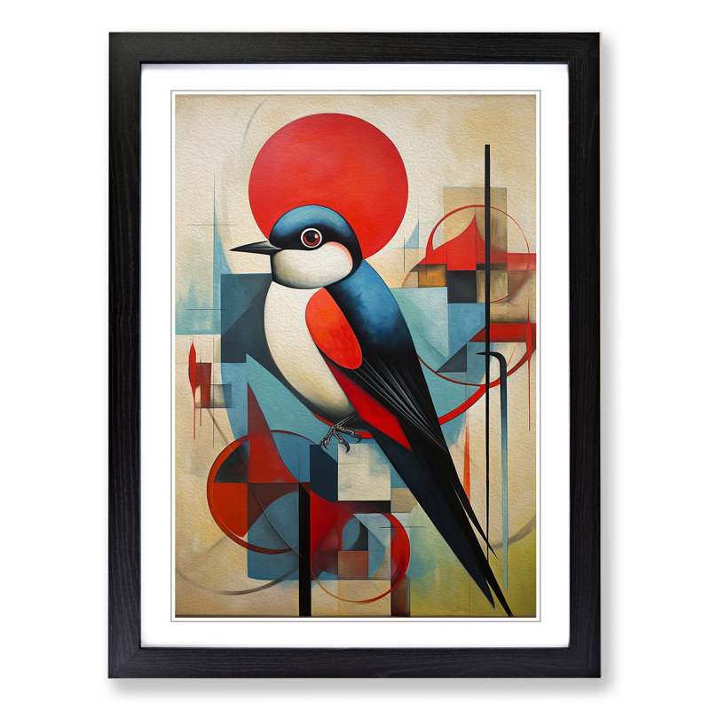 Swallow Constructivism - Single Picture Frame Print on Wood, Black, 34cm H x 25cm W x 2cm D
