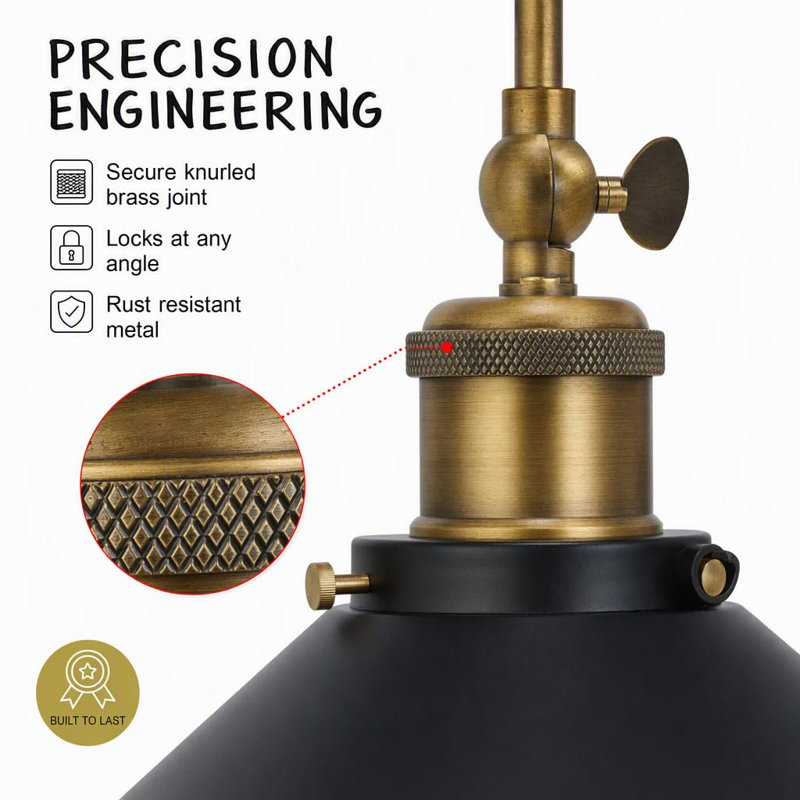 Modern Adjustable Semi Flush Mount Ceiling Light with Cone Shade, Black Inner White