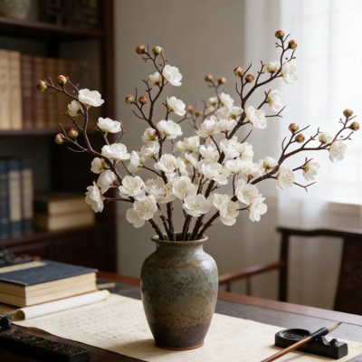 7 branches artificielles de fleurs de prunier de 22 po de long - fleurs de cerisier en soie réalistes, tiges de cerisier artificiel pour grand vase, décoration intérieure de printemps, arrangements de mariage
