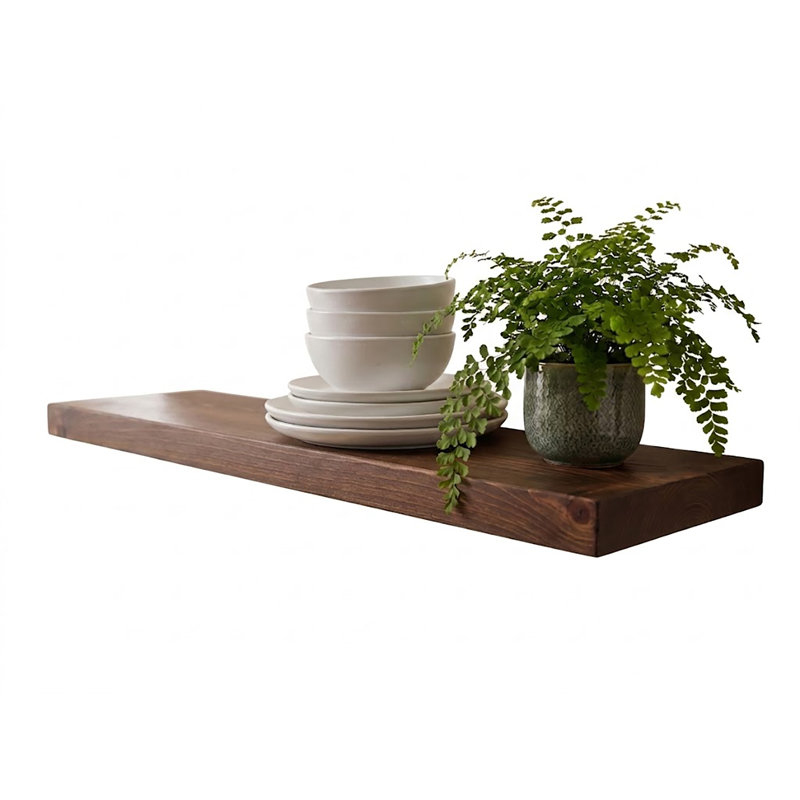 Devyn 1 Piece Solid Wood Floating Shelf, 2" H x 30" W x 10" D, Medium Brown