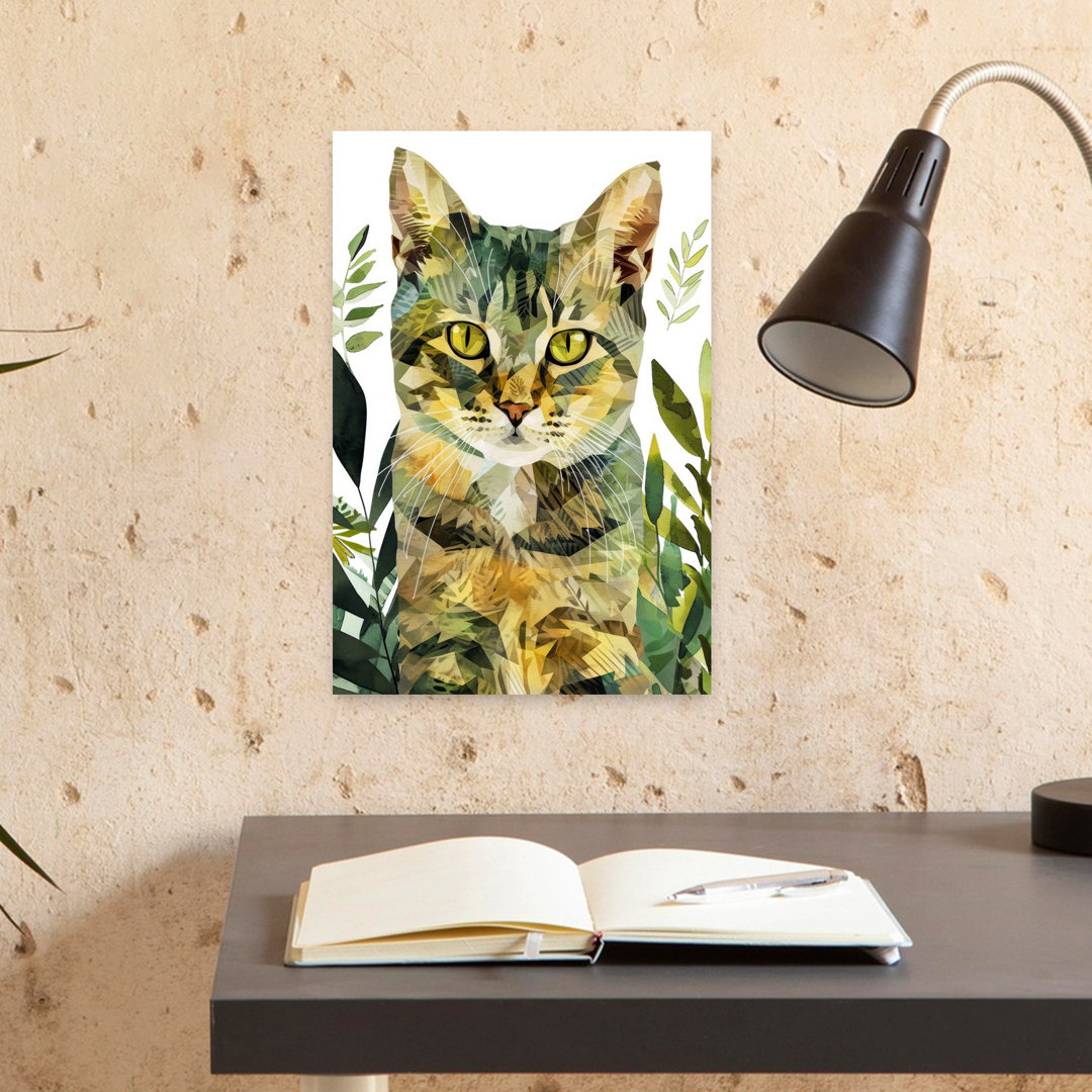 Geometric Forest Cat Abstract Modern Cat Forest Landscape Wall Art Print