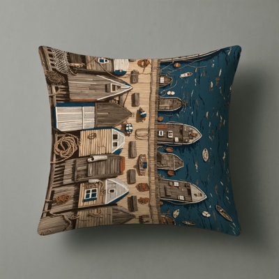 Harbor Scene Coastal Indoor and Outdoor Pillow