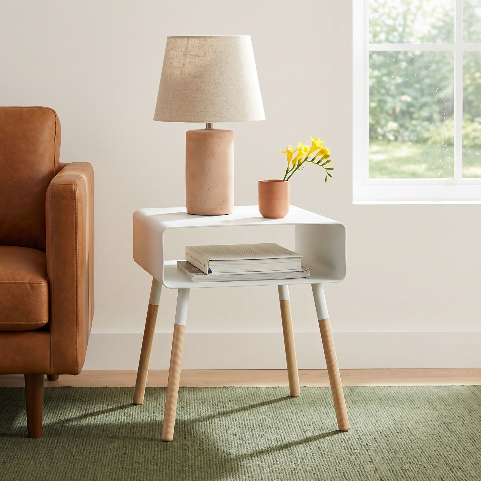 Plain 14" Walnut End Table, White