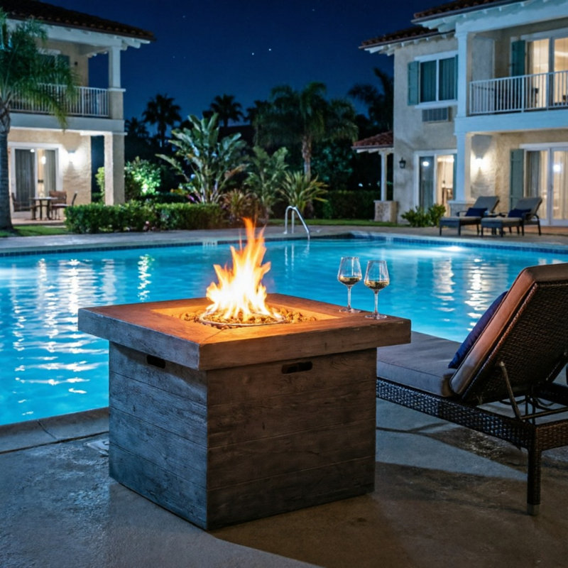 40,000 Btu Square Mgo Fire Pit, Gray