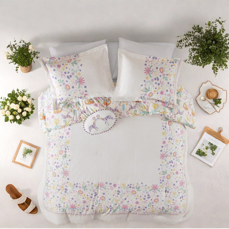 Ensembles de literie réversibles en coton pour enfants, édredon floral mauve