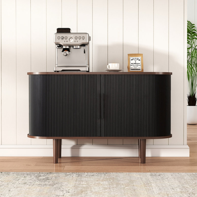 47.2''W X 21''H Storage Accent Cabinet, Fluted Sideboard Buffet Cabinet With USB Charging Station, Console Table With Tambour Slatted Sliding Doors, Tv Stand For Living Room, Kitchen