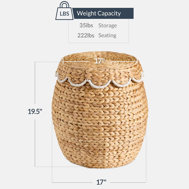 Multipurpose Hyacinth Storage Basket,Natural with White
