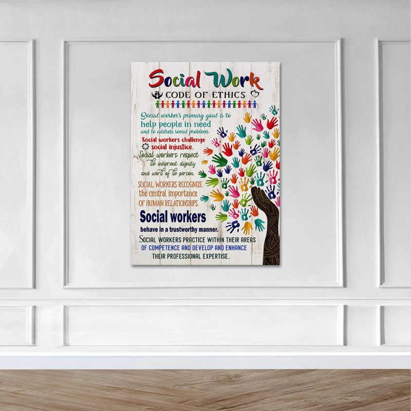 Arbre à mains et citations - Code de déontologie du travail social - valeur non applicable - impression sur toile tendue
