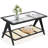 39.4" Glass Top Coffee Table with ABS Rattan Storage Shelf-357663202