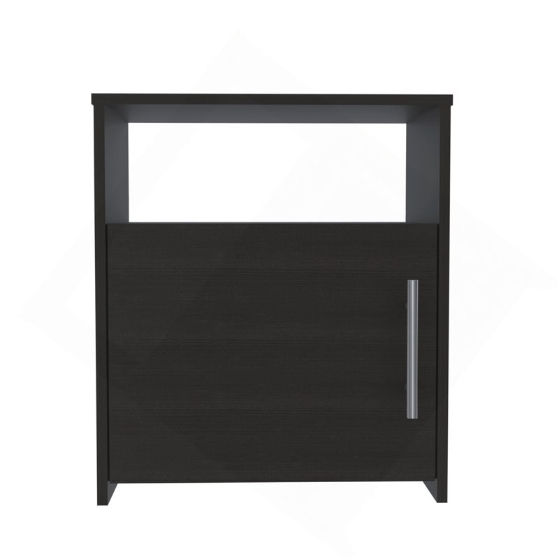 Nightstand Cuarzz, One Cabinet, Black Wengue Finish, Black